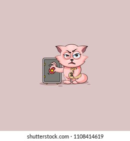 Vector Illustration isolated Emoji character cartoon wealth riches cat tomcat kitten kitty business sticker emoticon open safe to hide money celebrate profit dollar earning income salary motion