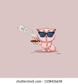 Vector Illustration isolated Emoji character cartoon cool happy life, successful wealth riches businessman cat tomcat kitten kitty sticker emoticon business and sunglasses smoking cigar smoke rings