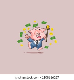 Vector Illustration isolated Emoji character cartoon happy wealth riches in business suit cat cub kitten kitty sticker emoticon jump for joy money celebrate profit dollar earning income salary motion