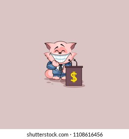 Vector Illustration isolated Emoji character cartoon wealth riches in business suit cat cub kitten kitty sticker emoticon training presentation orator speaker behind podium money profit dollar earning