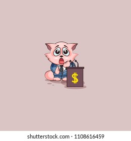 Vector Illustration isolated Emoji character cartoon wealth riches in business suit cat cub kitten kitty sticker emoticon training presentation orator speaker behind podium money profit dollar earning