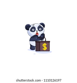 Vector Illustration isolated Emoji character cartoon wealth riches panda bamboo bear Chinese  symbol sticker emoticon training presentation orator speaker behind podium money profit dollar earning