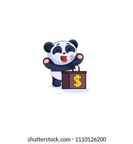 Vector Illustration isolated Emoji character cartoon wealth riches panda bamboo bear Chinese  symbol sticker emoticon training presentation orator speaker behind podium money profit dollar earning