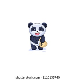 Vector Illustration isolated Emoji character cartoon wealth riches businessman panda bamboo bear Chinese symbol sticker emoticon extend hand offer business deal cooperation money profit dollar earning