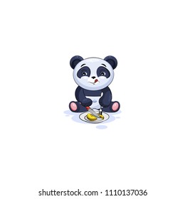 Vector Illustration isolated Emoji character cartoon wealth riches businessman panda bamboo bear Chinese symbol sticker emoticon business shares coin money profit dollar earning income salary currency