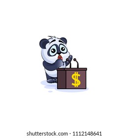 Vector Illustration isolated Emoji character cartoon wealth riches panda bamboo bear Chinese  symbol sticker emoticon training presentation orator speaker behind podium money profit dollar earning