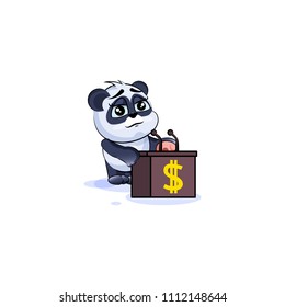 Vector Illustration isolated Emoji character cartoon wealth riches panda bamboo bear Chinese  symbol sticker emoticon training presentation orator speaker behind podium money profit dollar earning