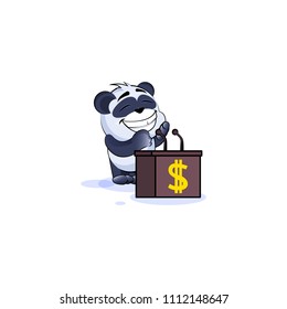 Vector Illustration isolated Emoji character cartoon wealth riches panda bamboo bear Chinese  symbol sticker emoticon training presentation orator speaker behind podium money profit dollar earning