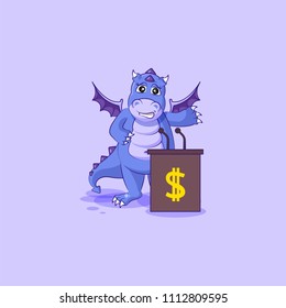 Vector Illustration isolated Emoji character cartoon wealth riches dragon cub Reptilian  creeper sticker emoticon training presentation orator speaker behind podium money profit dollar earning