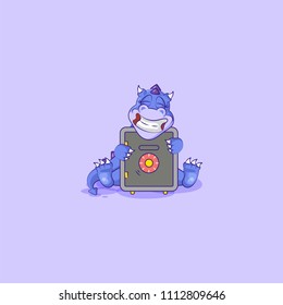 Vector Illustration isolated Emoji character cartoon happy wealth riches dragon cub Reptilian creeper sticker emoticon hug safe with money celebrate profit dollar earning income salary design