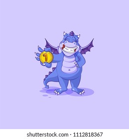 Vector Illustration isolated Emoji character cartoon happy wealth riches businessman dragon cub Reptilian  creeper sticker emoticon business cryptocurrency coin money profit earning income salary