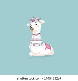 Vector Illustration isolated emoji character cartoon llama alpaca guanaco sad and frustrated sticker emoticon for mascot site info graphic video animation website e-mail newsletter reports comics