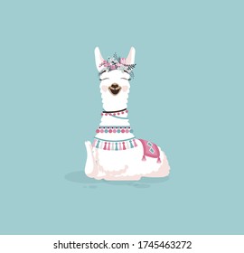 Vector Illustration isolated emoji character cartoon llama alpaca guanaco approves with thumb up sticker emoticon for mascot site info graphic video animation website e-mail newsletter reports comics