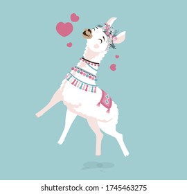 Vector Illustration isolated emoji character cartoon llama alpaca guanaco jumping for joy, happy sticker emoticon for mascot site info graphic video animation website e-mail newsletter reports comics