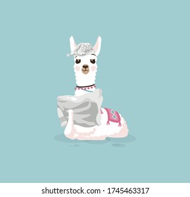 Vector Illustration isolated emoji character cartoon sleepy llama alpaca guanaco in nightcap with pillow sticker emoticon for mascot site info graphic video animation website e-mail newsletter reports