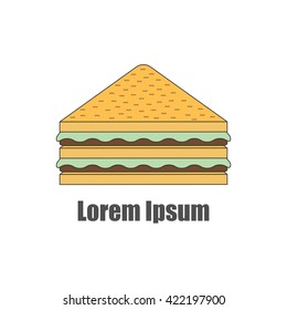 Vector illustration with isolated flat line sandwich. Catering, fast food cafe or restaurant concept. American cuisine. Vector logo for catering delivery of fast food shop. Outline flat sandwich