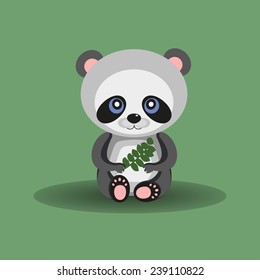 Vector illustration, isolated forest animal panda on a green background