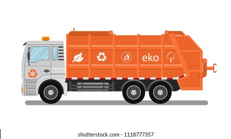 Vector illustration. Isolated garbage truck on a white background.