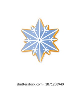 Ilustración vectorial. Estrella aislada de pan de jengibre con azúcar blanco. Rastreo para el diseño. Elemento para el fondo de vacaciones de invierno. Galleta navideña