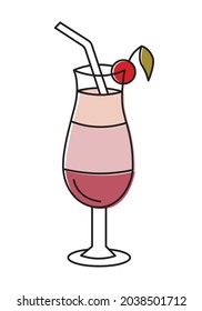 Vector illustration of an isolated glass of cocktail for banner, menu, wine card, poster, advertisement, or printing on clothes. Doodle multi colored hand drawn object
