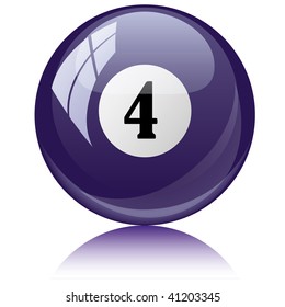 Vector illustration of a isolated glossy - four, viole - pool ball against white background.