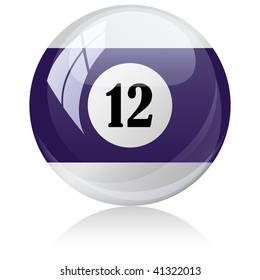 Vector illustration of a isolated glossy - twelve, half-violet - pool ball against white background.