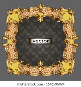 Vector illustration of isolated Golden frame to put in the center the text or image, Golden ornate patterns for the design of the banner or postcard.