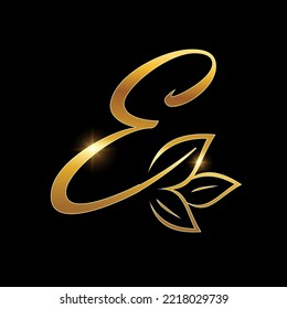 A Vector Illustration of Isolated Golden Leaf Monogram Initial Letter E