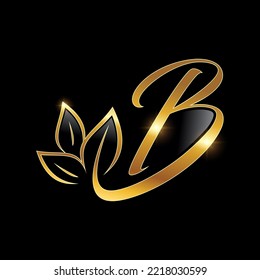 eine Vektorgrafik des Anfangsschreibens B des isolierten goldenen Leaf-Monogramms