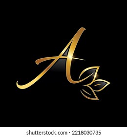Ilustración vectorial de la hoja dorada aislada Monograma Letra inicial A