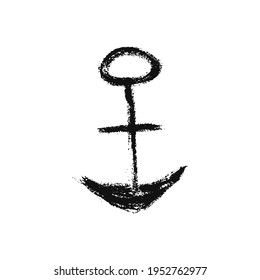 Vector illustration. Isolated grunge drawing anchor icon. Sea boat vintage logo drawing manual brush ink. Background for printable products