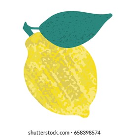 a vector illustration of an isolated hand drawn lemon fruit; textured cartoon style