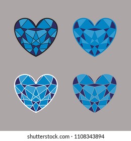 Vector illustration of isolated heart in blue color with various outlines