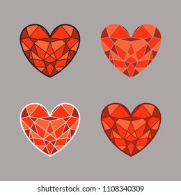 Vector illustration of isolated heart in red color with various outlines