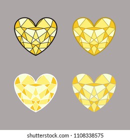 Vector illustration of isolated heart in yellow color with various outlines
