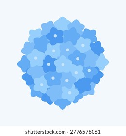 Vector illustration with isolated icon of Hydrangea bud on white background. Beautiful flower with light blue petals. Logo is designed in flat minimalist style with simplified shapes