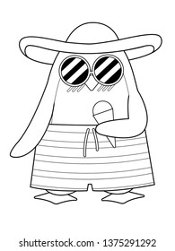 vector illustration. Isolated image. children's coloring with a penguin holding an ice cream
