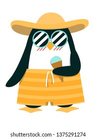 vector illustration. Isolated image. penguin holding an ice cream
