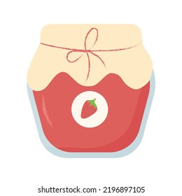 Vector illustration of an isolated jar of strawberry jam. Рerennial herbaceous plant. Traditional dessert. Suitable for filling in a cake or pie