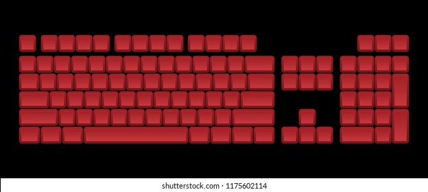 Vector illustration of isolated keyboard keys and red buttons. 