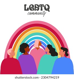 Vector illustration. Isolated vector. LGBT community, gays, lesbians, equality, freedom of love, pride month, pride, gay parade, LGBT rights protection, LGBT friendly, homosexuality, young people