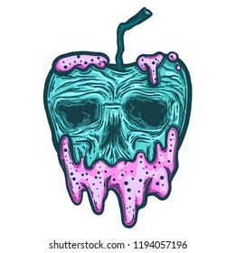 Vector illustration of an isolated line art apple icon with a voodoo skull. Poison apple.