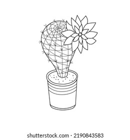 Vector illustration. Isolated line drawing. Image of a coloring book page for children with an image of a cactus. Suculent, cactus, child, doodle.