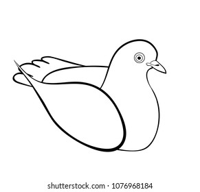 Vector illustration, isolated lying on the ground ordinary pigeon in black and white colors