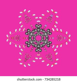 Vector illustration. Isolated of vector magenta, gray and white snowflakes. Snowflakes collection. Fine winter ornament.