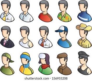 Vector illustration of isolated man icons in various season clothes. Easy-edit layered vector EPS10 file scalable to any size without quality loss. High resolution raster JPG file is included.