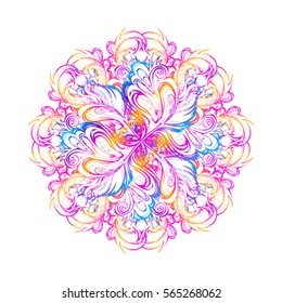
Vector illustration isolated mandala, colorful tattoo. Psychedelic art for print, posters, t-shirts and textiles. 