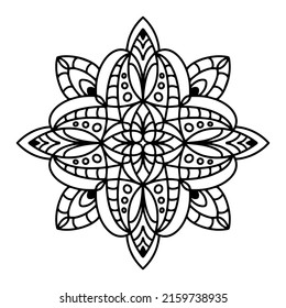Vector illustration of an isolated Mandala on a white background. Henna, tattoo, floral pattern.