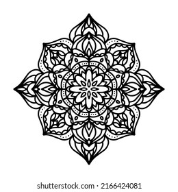 Vector illustration of an isolated Mandala on a white background. Henna, tattoo, floral pattern.