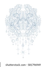 Vector illustration isolated mandala with pendants, sacred amulet,  colorful tattoo. Psychedelic art for print, posters, t-shirts and textiles. Boho style